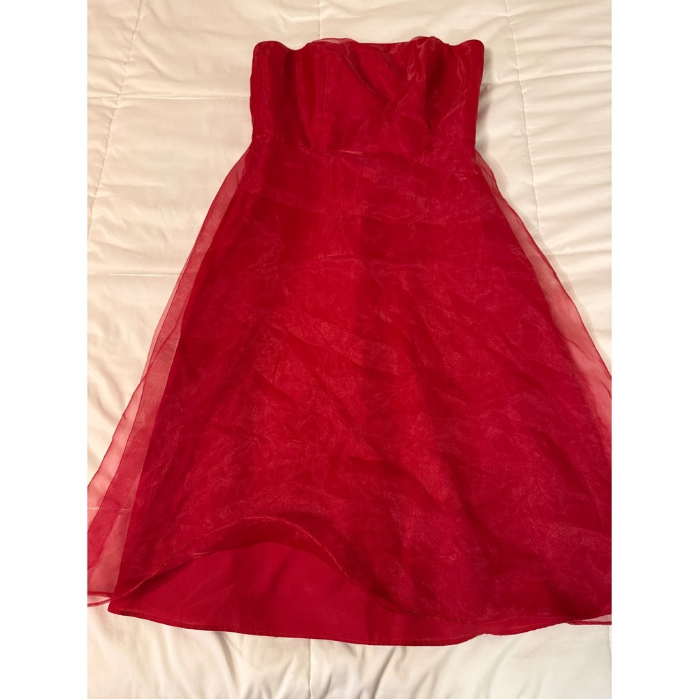 Alfred Angelo Red Strapless Organza High Low Formal Cocktail Dress LB-FE 3001